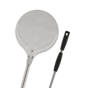 Pala para hornear de acero inoxidable 18/10 con mango deslizante gris.