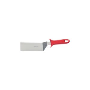 Espátula rectangular de acero inoxidable con mango de plástico rojo. 22,5 x 7 cm.