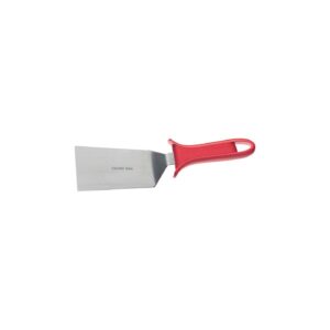 Espátula rectangular de acero inoxidable con mango de plástico rojo. 8,5 x 15,5 cm.