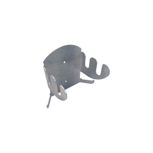 Soporte de pared de 2 ranuras para palas con ganchos laterales para accesorios.